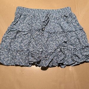 Blue Floral Ruffle Skirt